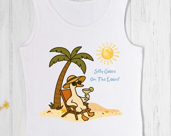 Funny Beach Goose PNG: Margarita Clipart, Retro Vacation Design (Digital Download