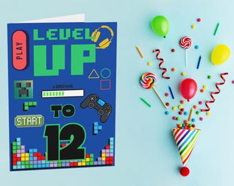 Level Up to 12 Gamer Birthday Card, Video Game Birthday Card for Boys, Gaming Birthday Card, 12th Birthday Card