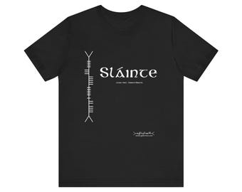 Sláinte Irish Cheers T-Shirt: Ogham Script, Unisex Heavy Cotton Tee