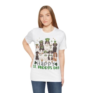 Happy Dogs on St Patricks Day Unisex Tee - Irish Ireland Clover Paddy Tshirt, Lucky Green Shirt, Celebration Apparel