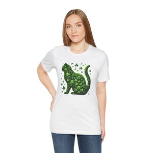 Shamrock cat on St Patricks Day Unisex Tee - Irish Ireland Clover Paddy Tshirt, Lucky Green Shirt, Celebration Apparel