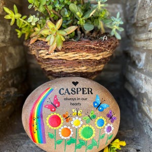 Personalized Pet Memorial Stone, Hand-Painted Garden Stone, Dog Grave Marker, Customized Pet Loss Gift, Rainbow Bridge Pet Memorial