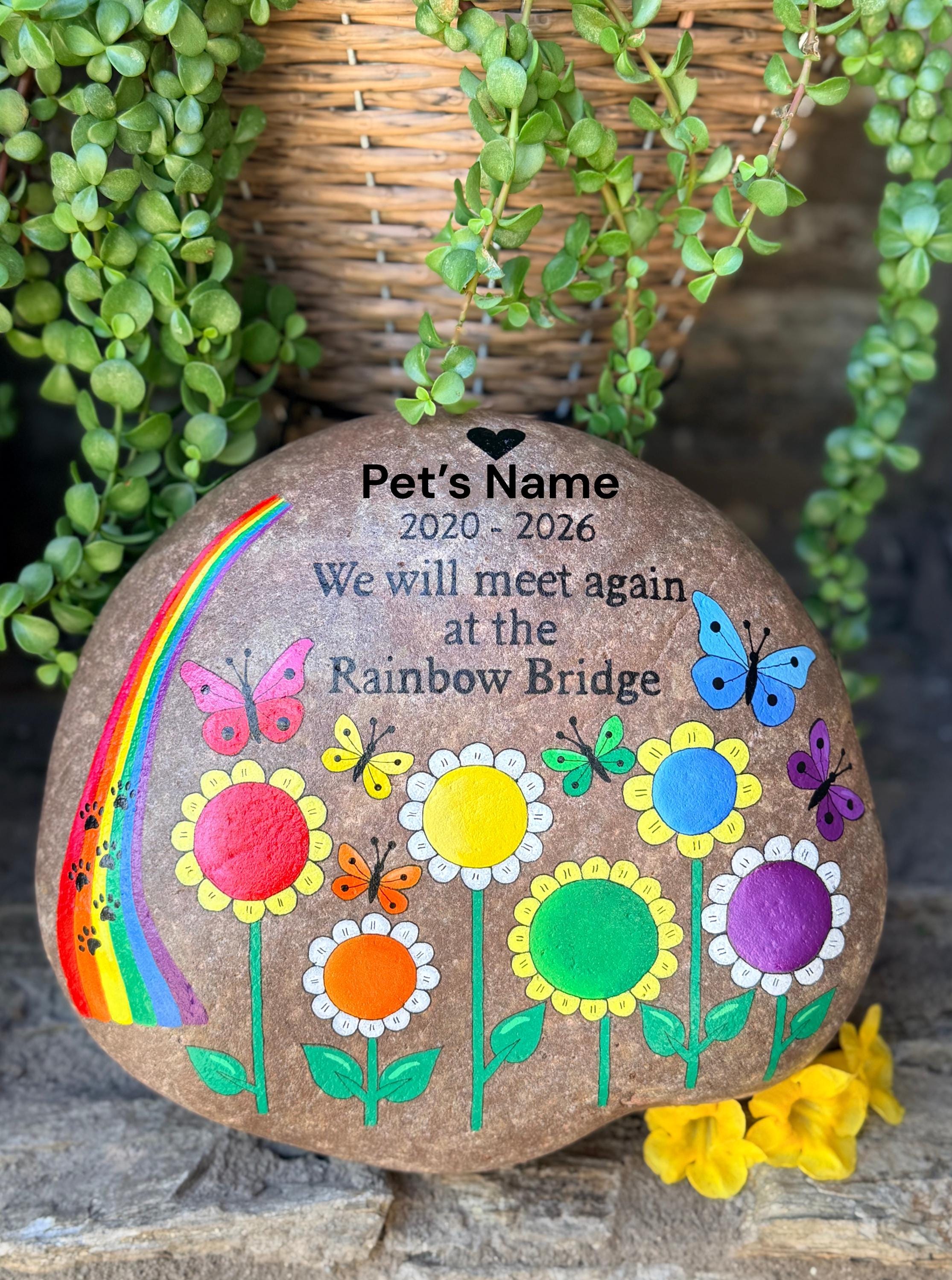 Custom Pet Memorial Stone, Hand-Painted Dog Remembrance, Personalized Pet Grave Marker, Pet Garden Stone, Rainbow Bridge Cat Memorial