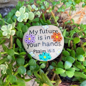 Scripture paperweight rock. Hand-painted inspirational stone. Psalm 16:5 desk decor. Friendship gift. Christian inspiration, graduation gift
