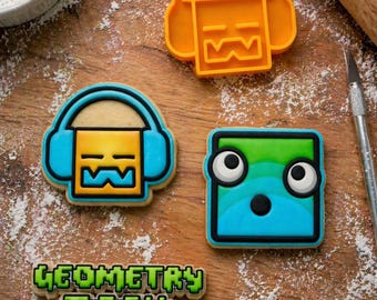 Geometry Dash Cookie Cutter, 3D Printed Fondant Stamp, Kids Party Baking Tool. Set of 6 cutters and 6 stamps.