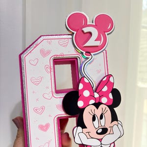 Minnie Mouse 3D-bokstäver, personligt namn, dekoration för flickas födelsedagsfest, rosa mittpunktsdekoration, tårtbord, första födelsedag, anpassad namnskylt bild 9