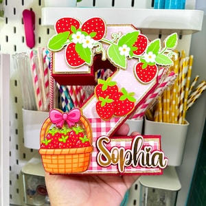 Strawberry Picnic Cake Topper – Custom Name Birthday Decor – Girl Strawberry Shortcake Inspired Party Decoration