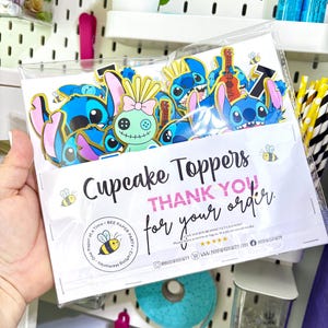 Stitch Cupcake Toppers – Set of 12 Cupcake Toppers – Personalized Name – Blue Alien Decorations