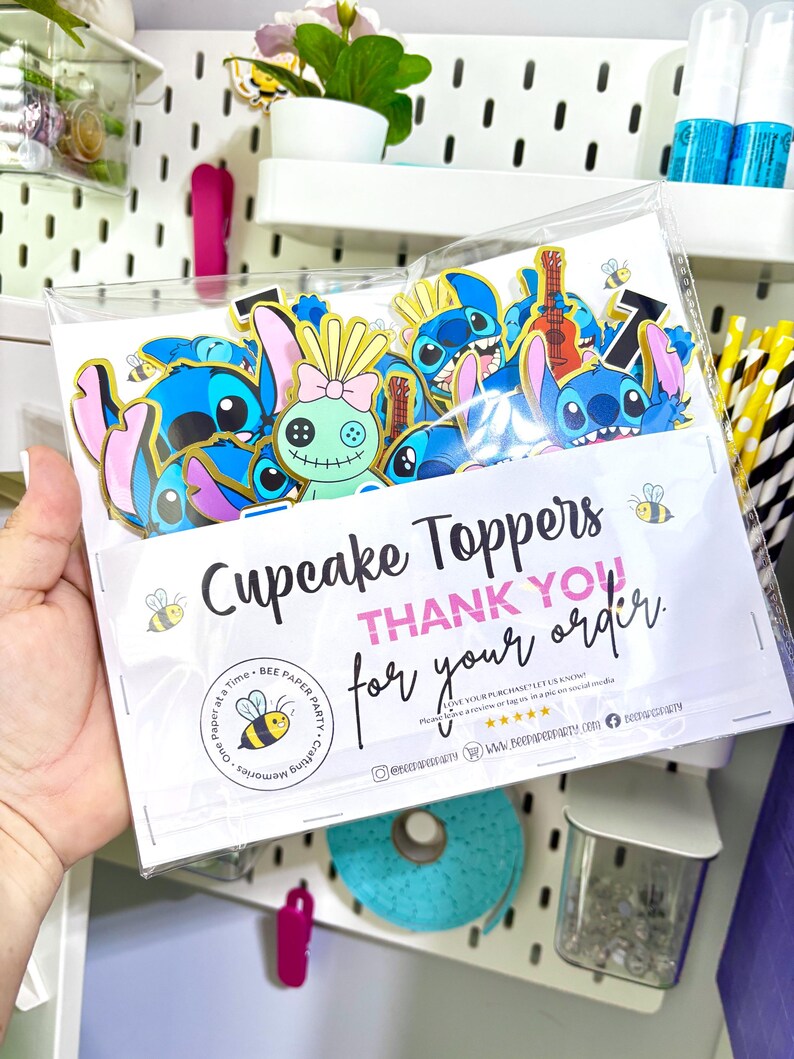Stitch Cupcake Toppers – Set of 12 Cupcake Toppers – Personalized Name – Blue Alien Decorations