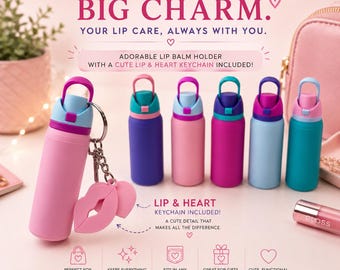 Miniflaska med nyckelring i läppbalsamshållare – passar standard läppstift och chapstick | 3D-tryckt läppbalsamsfodral | Anpassad färg | Söt present till henne