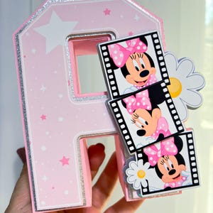 Minnie Mouse 3D-bokstäver, personligt namn, dekoration för flickas födelsedagsfest, rosa mittpunktsdekoration, tårtbord, första födelsedag, anpassad namnskylt bild 8