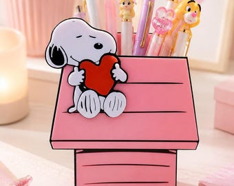 3d printed snoopy doghouse pen holder – desk organizer, peanuts fan gift