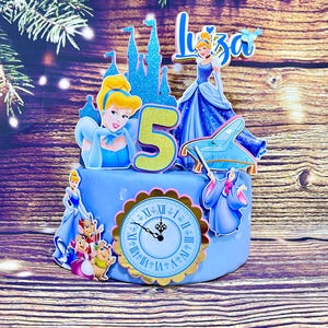 Personalized Cinderella Cake Topper – Princess Castle and Clock Theme for Birthday Party Decorations