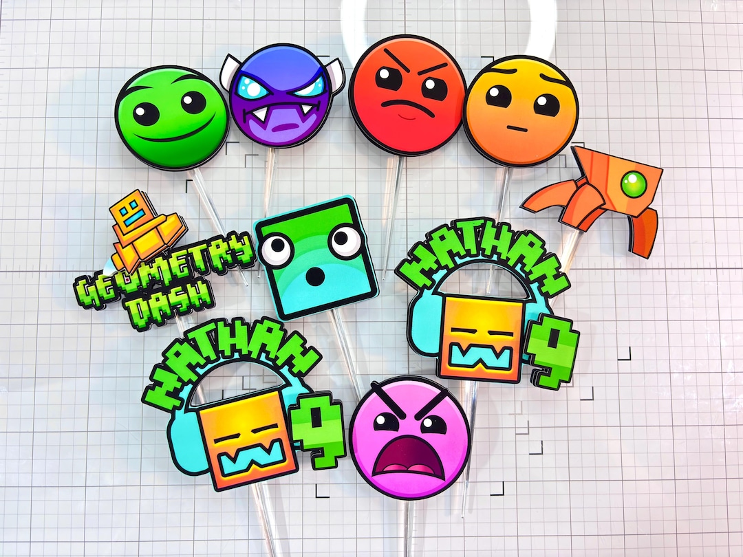Geometry Dash Cupcake Toppers, Geometry Dash Birthday Party Decorations ...