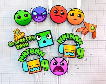 Geometry Dash Cupcake Toppers, Geometry Dash Birthday Party Decorations, Gamer Cupcake Topper, Video Game Party Decor (Set of 12)