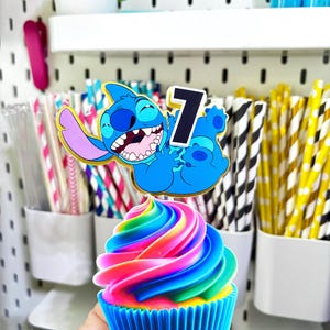 Stitch Cupcake Toppers – Set of 12 Cupcake Toppers – Personalized Name – Blue Alien Decorations
