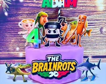 Brainrot Cake Topper: Funny Meme Birthday Decoration, Custom Name & Age
