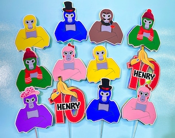 Gorilla Tag Cupcake Toppers Set of 12  - Custom Game Themed Party Decor - Kids Birthday Cupcake Decorations