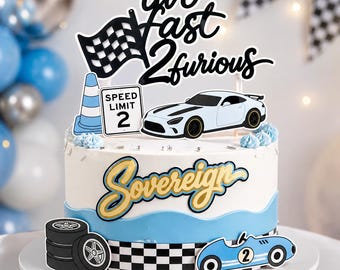 Two Fast 2 Furious Cake Topper, 3D Printed Race Car Birthday, Personalized Name Topper, Second Birthday Boy, Racing Party Cake Decor