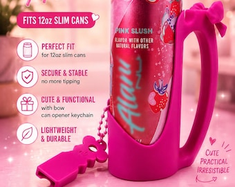 355 ml smal burkhållare med rosett – Alani Nu White Claw Celsius-hållare Red Bull | Burkmugg med handtag | Söt burkmugg | Present till henne