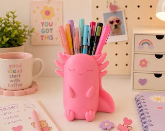 Kawaii Axolotl Pen Holder – Desk Organizer, Pencil Cup, Office Decor, Stationery Gift