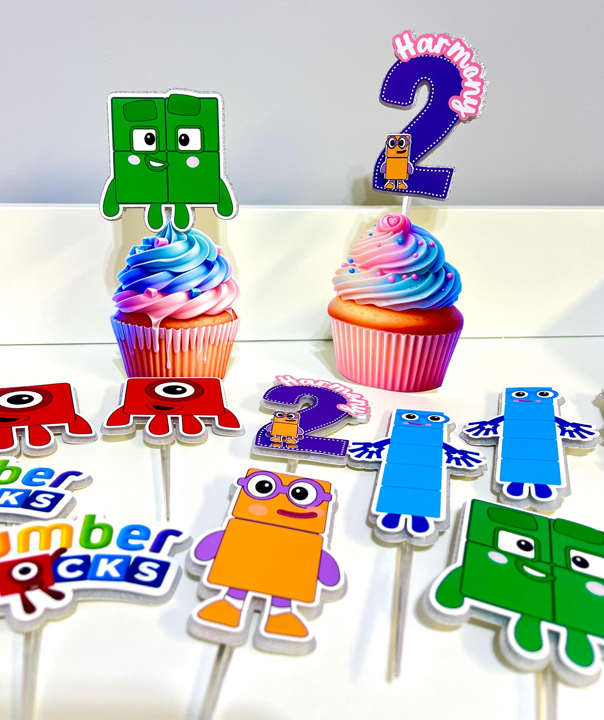 NumberBlocks Cupcake Toppers Set of 14 - Custom Themed Party Decor - Kids Birthday Cupcake Decorations