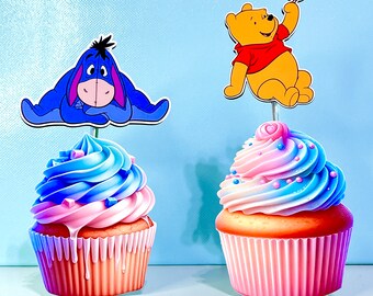 Winnie the Pooh Cupcake Toppers - Winnie Pooh Cupcake Toppers - Pooh Bear Cupcake Toppers - Winnie the Pooh Birthday - SET OF 12
