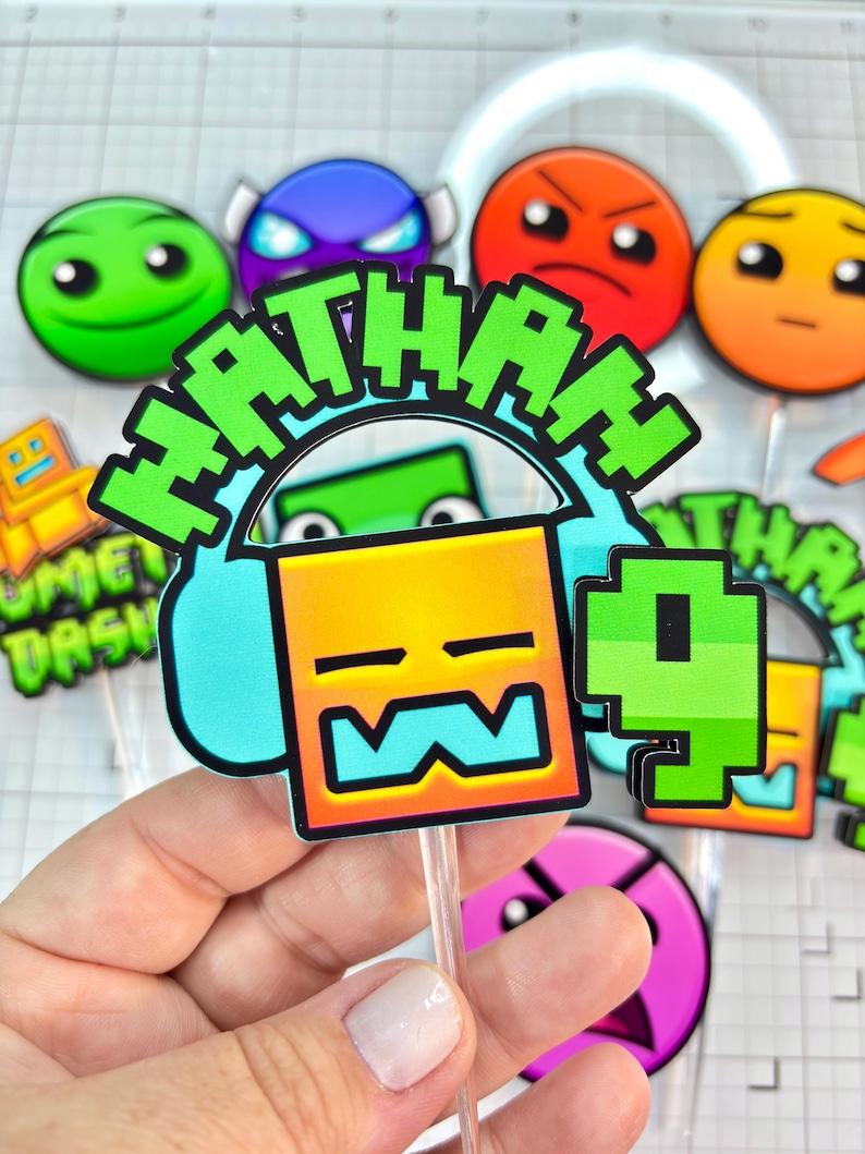 Geometry Dash Cupcake Toppers, Geometry Dash Birthday Party Decorations ...