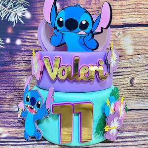 Custom Stitch Cake Topper, Disney Stitch Birthday Decor, Personalized Glitter & Foil Cake Topper, Kids Party Decoration, Disney Fan