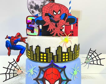 Adorno para tarta de Spider-Man personalizado/Decoración de cumpleaños de superhéroe/Decoración de fiesta personalizada de Spider-Man
