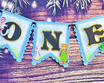 Storybook Highchair Banner for 1st or 2nd Birthday - Milestone Party Decor | Choose Favorite Characters