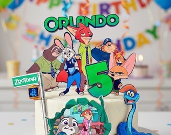Zootopia Cake Topper, Animal City Theme Decor, Personalized Cake Decoration, Layered Paper