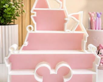 Présentoir Château Disney | Présentoir à bijoux Princess Castle à 3 niveaux | Décoration de chambre de fille | Étagère pour chambre de bébé | Cadeau magique de conte de fées pour fille