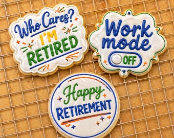 Retirement Cookie Cutter Set, 3D Printed Happy Retirement Party Baking Tool, Funny Retirement Gift, Work Mode Off Cookie Stamp, 5 Piece Set