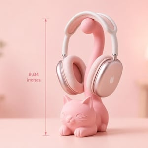 Cute Cat Headphone Stand – Kawaii Desk Organizer, Cat Tail Phone Holder Jewelry Stand, Pastel Aesthetic Desk Decor, Gift for Cat Lover Tall