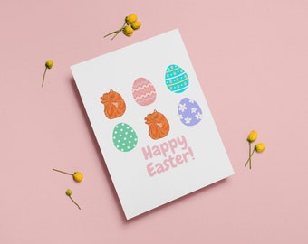Funny Easter Cards For Kids - Watercolor Egg Easter Gifts For Granddaughter Happy Easter/Easter Greeting Card/Cat Lover/Kitten/Easter Bunny