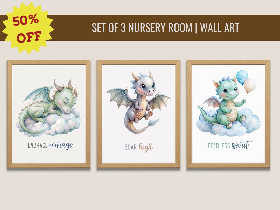 Printable Baby Dragon Nursery Room Wall Art, Set of 3 Dragon Nursery ...