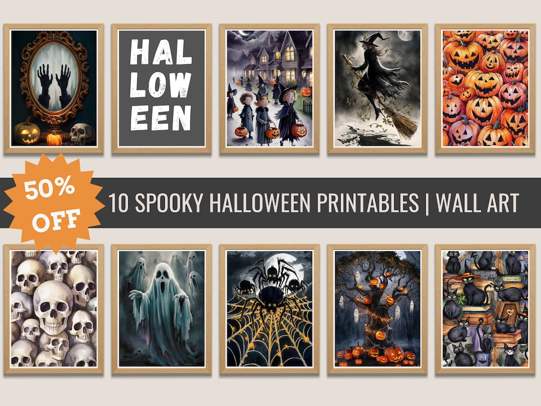 Halloween Wall Art PNG Bundle, Spooky Halloween Printable Decor, High ...