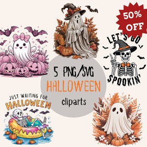 Halloween PNG and SVG, Set of 5 Halloween Png and Svg, Funny Halloween Sublimation Bundle, Halloween Clipart Bundle, Cute Halloween Designs