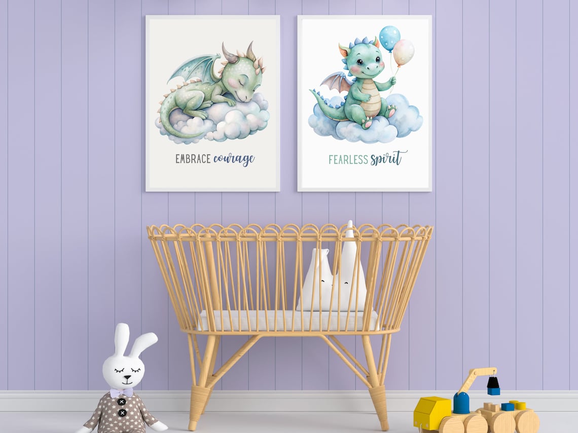 Printable Baby Dragon Nursery Room Wall Art, Set of 3 Dragon Nursery ...