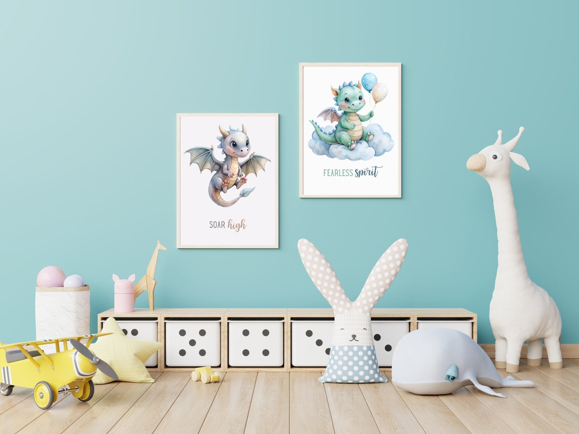 Printable Baby Dragon Nursery Room Wall Art, Set of 3 Dragon Nursery ...