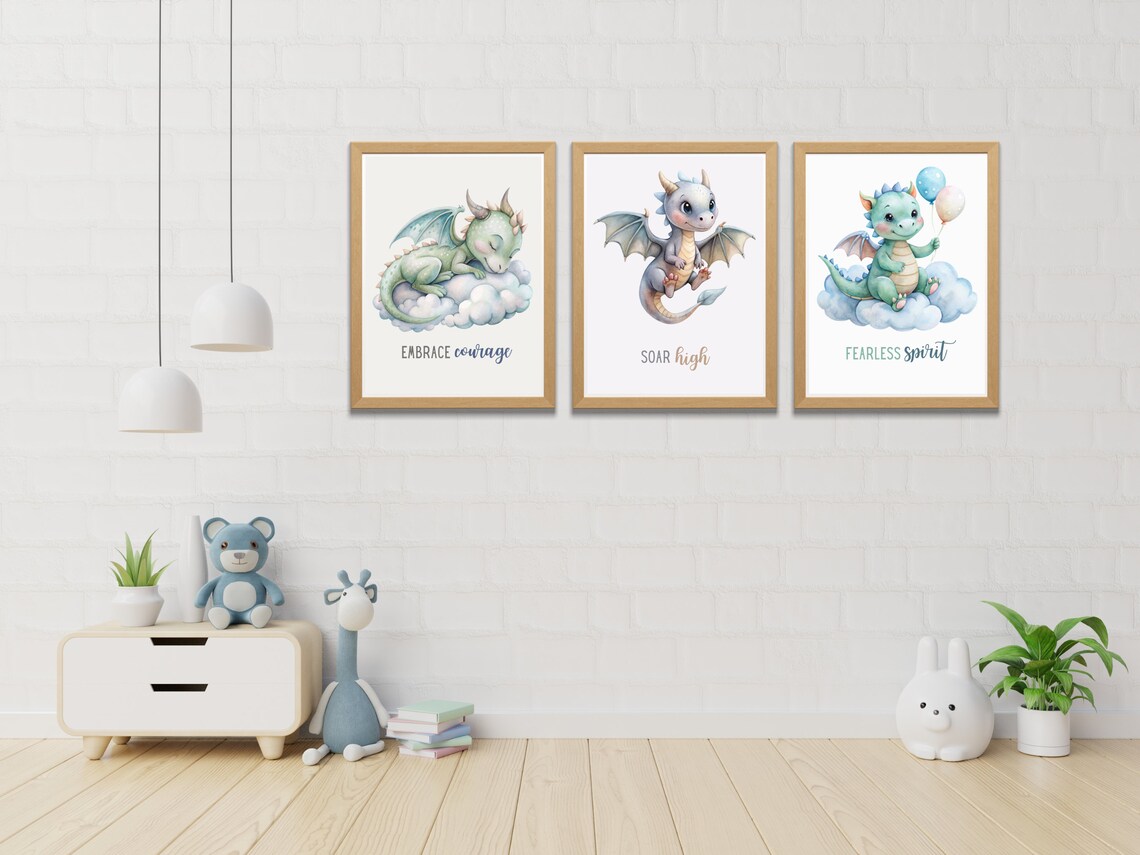 Printable Baby Dragon Nursery Room Wall Art, Set of 3 Dragon Nursery ...