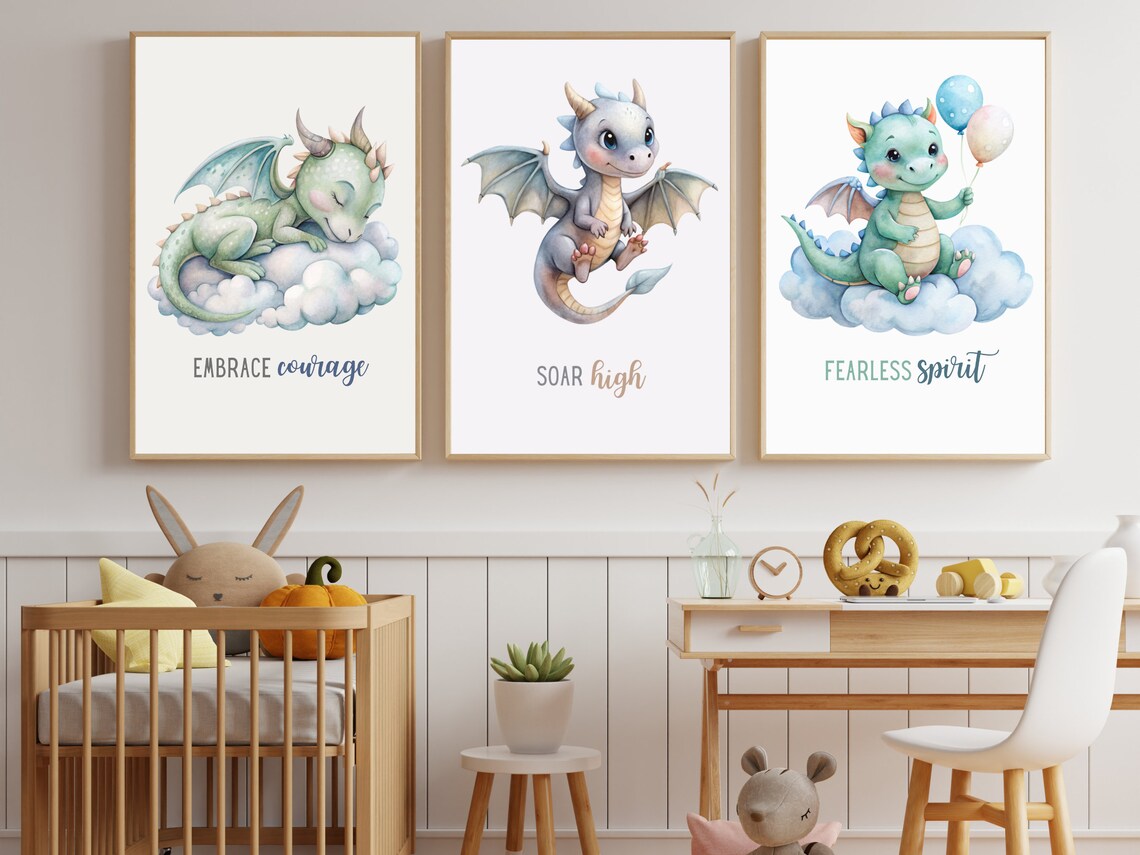 Printable Baby Dragon Nursery Room Wall Art, Set of 3 Dragon Nursery ...