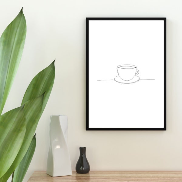 Koffie één lijntekeningen, Koffie kunst, Muur kunst, Minimale koffieprint, Koffiebar kunst, Moderne koffieposter, Digitaal downloaden, Kunst