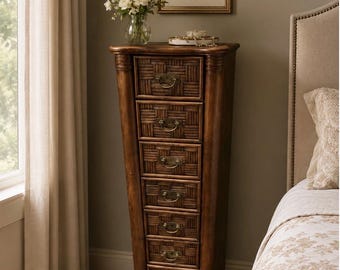 Vintage Woven Front Rattan Style Lingerie Chest