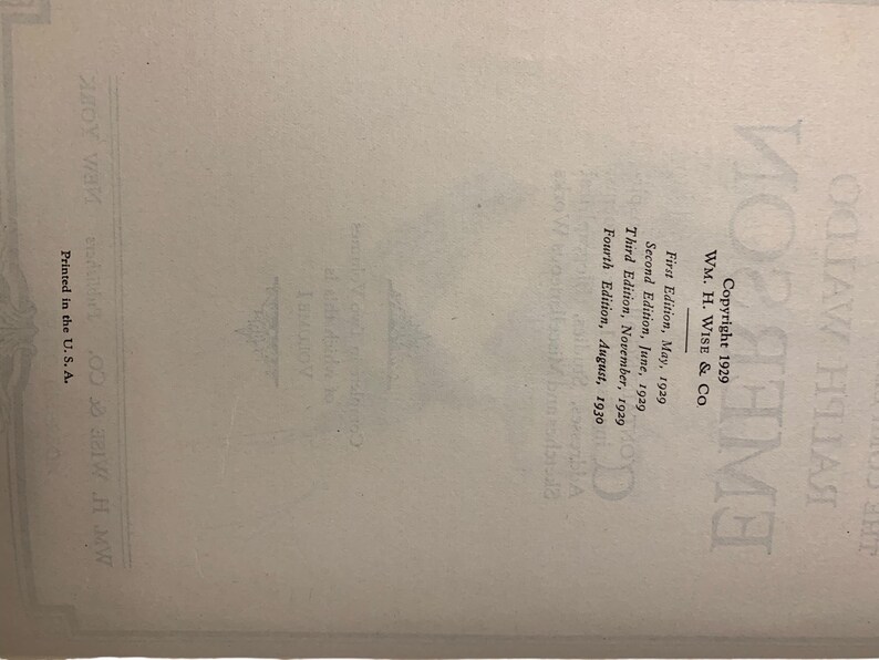 May include: A page from a vintage book, featuring text in black ink. The text includes the copyright information for 1929 by WM. H. Wise & Co, and edition dates from 1929 and 1930. The text "Printed in the U.S.A." is also visible.