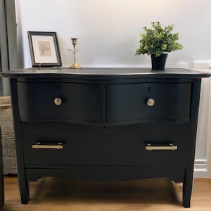 SOLD! Antique Three Drawer Chest/ Oversized Nightstand Black