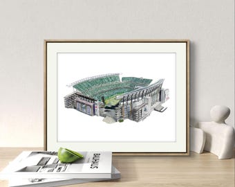 Lincoln Financial Field Watercolor Art Print | Philadelphia Eagles Gift