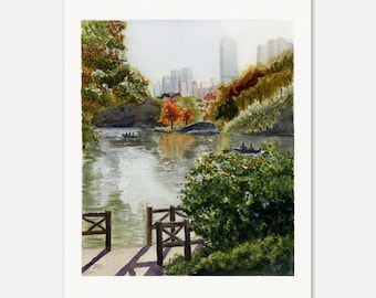 Central Park at Sunset Watercolor Print | New York City Landscape | NYC Wall Decor