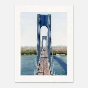NYC Marathon Verrazano Bridge Watercolor Art Print | Runner Gift